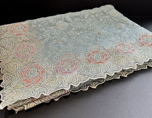 Soft net with thread work and Swarovski stones embroidery